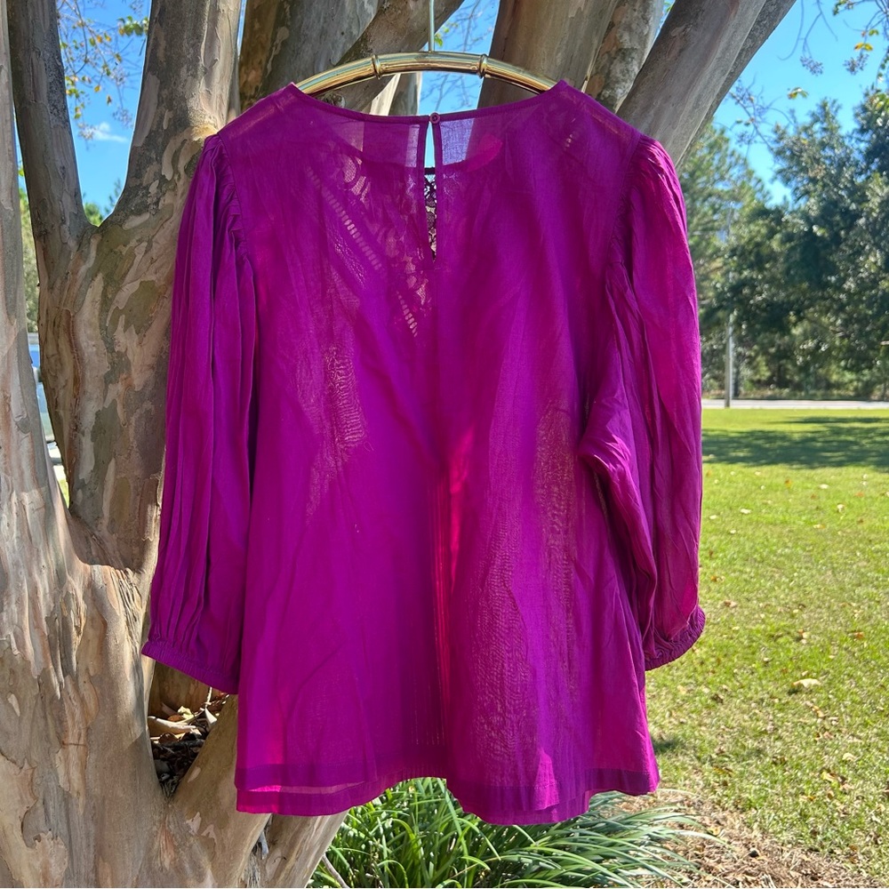Anthropologie Farm Rio NWT Kelsie Magenta Lace Peasant Puff Sleeve Blouse sz. 1X - Picture 6 of 6